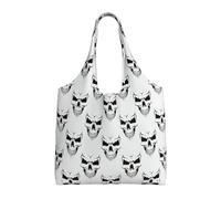 Halloween Themed Monochrome Skeleton Head Single-Shoulder Canvas Bag,Large Capacity Reusable Grocery Shopping Bag,Women'S Handbag Tote Travel