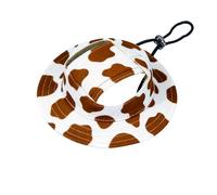 Halloween Themed Pet Bucket Hat for Cats & Small Dogs Adjustable Sun Protection Hat with Ear Holes Cute Spooky Print Summer Outdoor Halloween Costumes Accessory for Kitten Puppy Coffee S