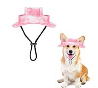 Halloween Themed Pet Bucket Hat for Cats & Small Dogs Adjustable Sun Protection Hat with Ear Holes Cute Spooky Print Summer Outdoor Halloween Costumes Accessory for Kitten Puppy Pink S