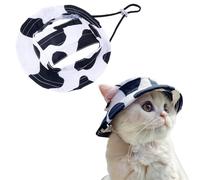 Halloween Themed Pet Bucket Hat for Cats & Small Dogs Adjustable Sun Protection Hat with Ear Holes Cute Spooky Print Summer Outdoor Halloween Costumes Accessory for Kitten Puppy Black L
