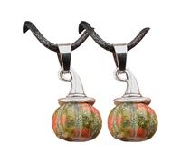 Halloween Themed Pumpkin Witch Hat Pendant and Black Cord Unisex Agate Stone Necklace Accessory Party Jewelry Adjustable Unisex Halloween Necklace Pumpkin Witch Hat Pendant & Natural Agate Stone on