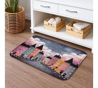 Halloween Themed Quick Dry Bath Mat, Colorful Haunted Houses Absorbent Non Slip Shower Mat, Decorative Flannel Washable Bath Rugs for Bathroom Toilet Restroom 20x32 Inch