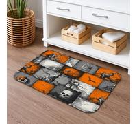 Halloween Themed Quick Dry Bath Mat, Spooky Orange and Black Decorative Non Slip Shower Rug, Flannel Washable Bath Mats for Bathroom Toilet Restroom 16x24 Inch