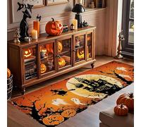 Halloween Themed Runner Rug, 60x240cm, Gothic Darkness Witchy Castle Ghost Witch Pumpkins Throw Rugs, Non Slip Low Pile Spooky Creepy Indoor Carpets for Living Room Bedroom