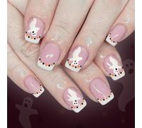 Halloween Themed White French Tip Faux Nails 24Pcs Gothic Press On Nails Bat Accents Design Matte Press On Nail Halloween Collection
