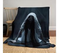 Halloween Throw Blanket 130 x 150cm - horror theme Horrible Woman & Bat on Black and white - Cozy Flannel - Bed Sofa Couch Throw - Cosy Autumn Home Decor