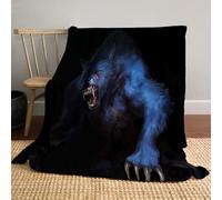Halloween Throw Blanket 150 x 200cm - Dark Fantasy Horrible Werewolf & Bat on Dark blue - Cozy Flannel - Bed Sofa Couch Throw - Cosy Autumn Home Decor