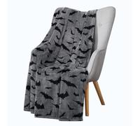 Halloween Throw Blanket : Black Bats on Gray Velvet Soft Fleece Overized Large 70" x 50" for Sofa Bed Couch Chair Dorm