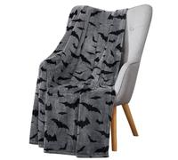Halloween Throw Blanket : Black Bats on Gray Velvet Soft Fleece Overized Large 70" x 50" for Sofa Bed Couch Chair Dorm