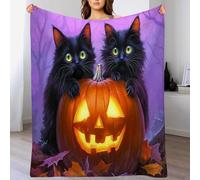 Halloween Throw Blanket Cat pumpkin Printed Blanket Super Soft Flannel Throw Blanket Lightweight Fluffy Plush Fuzzy Bed Blanket for Bedding Sofa and Travel200cm x 200cmOrange Purple