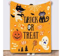 Halloween Throw Blanket, Cozy Flannel Autumn Throw Farmhouse Halloween Quilt Ghost-Face Fluffy Flannel Microfiber Fleece Blankets for Couch, Bed, Sofa