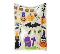 Halloween Throw Blanket, Cozy Flannel Autumn Throw Farmhouse Halloween Quilt Ghost-Face Fluffy Flannel Microfiber Fleece Blankets for Couch, Bed, Sofa