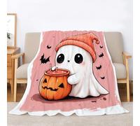 Halloween Throw Blanket, Cute Ghost Jack-O'-Lantern with Spooky Bat Blanket for Bed Couch Living Room, Cozy Fluffy Flannel Blankets for Bedroom Decor Gifts, Autumn Throws for the Sofa 150x200cm DV53
