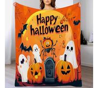 Halloween Throw Blanket Cute pumpkins ghosts Printed Blanket Super Soft Flannel Throw Blanket Lightweight Fluffy Plush Fuzzy Bed Blanket for Bedding Sofa and Travel150cm x 200cm Orange Color