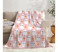 Halloween Throw Blanket,Fleece Throw Blanket Soft & Comfortable With Pink Ghost and Pumkin,Pumkin and Mape Leaves,Bats Moon and Purple Ghost,For Home Living Room Bed Chair (pink, medium)