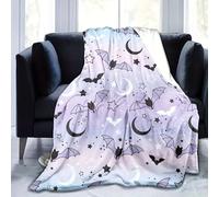 Halloween Throw Blanket,Fleece Throw Blanket Soft & Comfortable With Pink Ghost and Pumkin,Pumkin and Mape Leaves,Bats Moon and Purple Ghost,For Home Living Room Bed Chair (light purple, medium)