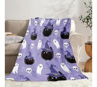 Halloween Throw Blanket,Fleece Throw Blanket Soft & Comfortable With Pink Ghost and Pumkin,Pumkin and Mape Leaves,Bats Moon and Purple Ghost,For Home Living Room Bed Chair (dark purple, large)