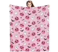 Halloween Throw Blanket Ghost Fleece Flannel Blanket Goth Halloween Soft Cozy Plush Blankets for Couch Bed Sofa Pink Spooky Decor 60"X50"