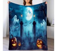 Halloween Throw Blanket Ghosts tombstones pumpkins Printed Blanket Super Soft Flannel Throw Blanket Lightweight Fluffy Plush Fuzzy Bed Blanket for Bedding Sofa and Travel200cm x 200cmLight Blue