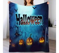 Halloween Throw Blanket Halloween text pumpkin Printed Blanket Super Soft Flannel Throw Blanket Lightweight Fluffy Plush Fuzzy Bed Blanket for Bedding Sofa and Travel200cm x 200cmBlue