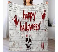 Halloween Throw Blanket Horror Skeleton Printed Blanket Super Soft Flannel Throw Blanket Lightweight Fluffy Plush Fuzzy Bed Blanket for Bedding Sofa and Travel200cm x 200cm Red