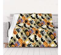 Halloween Throw Blanket, Pumpkin, Leaves Fall Plaid Blanket, Soft Fuzzy Plush for Couch Sofa or Bed, Luxury Flannel Lap Blanket, for Kids, Adults, Wife, Self (50" x 60")
