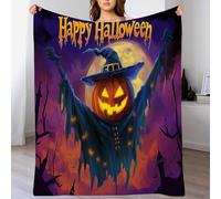 Halloween Throw Blanket Pumpkin Scarecrow Printed Blanket Super Soft Flannel Throw Blanket Lightweight Fluffy Plush Fuzzy Bed Blanket for Bedding Sofa and Travel130cm x 150cmPurple Orange