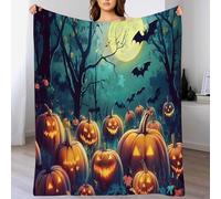 Halloween Throw Blanket Pumpkins bats Printed Blanket Super Soft Flannel Throw Blanket Lightweight Fluffy Plush Fuzzy Bed Blanket for Bedding Sofa and Travel150cm x 200cm Blue