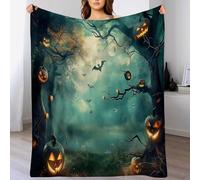 Halloween Throw Blanket Pumpkins forest Printed Super Soft Flannel Throw Lightweight Fluffy Plush Fuzzy Bed Blanket for Bedding Sofa and Travel130cm x 150cmGreen
