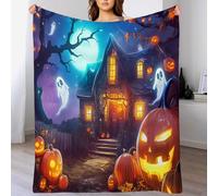 Halloween Throw Blanket Pumpkins ghosts Printed Blanket Super Soft Flannel Throw Blanket Lightweight Fluffy Plush Fuzzy Bed Blanket for Bedding Sofa and Travel130cm x 150cmOrange Blue