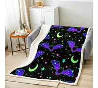 Halloween Throw Blanket Purple Bat Bed Blanket for Kids Boy Girls Room Decor, Colorful Moon Star Dots Print Blanket for Couch Sofa, Soft and Breathable Fleece Blanket(40 x 50 Inches)