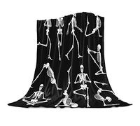 Halloween Throw Blanket Skull Skeleton Yoga Blankets and Throws Soft Cozy Flannel Fleece Funny Black Gothic Spooky Blanket for Couch Bed Sofa Cair Holiday Party Halloween Decor All Season 40x60