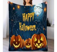 Halloween Throw Blanket Text pumpkin pattern Printed Blanket Super Soft Flannel Throw Blanket Lightweight Fluffy Plush Fuzzy Bed Blanket for Bedding Sofa and Travel200cm x 200cmBlue