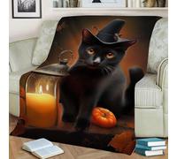 Halloween Throw Blankets Black Plush Cats Pet Printed Fleece Flannel Throw Blanket, Halloween Magic Cats Blankets, Halloween Soft Fall Winter Warm Plush Throw Blankets for Sofa Bed 40X30 Inches (A)