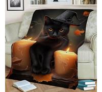 Halloween Throw Blankets Black Plush Cats Pet Printed Fleece Flannel Throw Blanket, Halloween Magic Cats Blankets, Halloween Soft Fall Winter Warm Plush Throw Blankets for Sofa Bed 40X30 Inches (C)