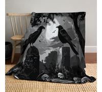 Halloween Throw Blankets - Gothic Horror Skeleton Crow Flannel Blankets for Couch, Sofa, Bed, Chair Decor - 130 x 150cm - grey