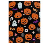 Halloween Throw Blankets, Orange Spooky Bats & Skulls Throw Blanket, Halloween Blankets and Throws, Decorations, Soft Plush Thick Warm Throws for Sofa