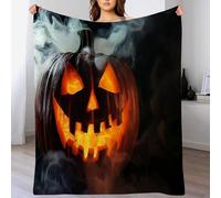 Halloween Throw Blankets - Smoking Pumpkin Flannel Blankets for Couch, Sofa, Bed, Chair Decor - 130 x 150cm orange gray