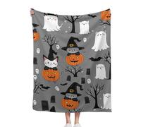 Halloween Throw Cat Wearing Witch Hat Pumpkin Ghosts And Bat, 100x130cm Fuzzy Warm Fleece Throws, For Couch Sofa Bed Lounging, A Thoughtful For Friends And Family