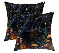 Halloween Throw Pillow Covers Set of 2, Black Bat and Pumpkin Decorative Cushion Cases, Spooky Farmhouse Decor for Home Sofa Bed Couch 20x20 Inch