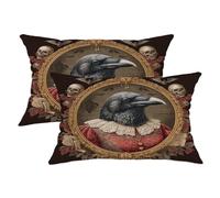 Halloween Throw Pillow Covers Set of 2, Black Crow and Skull Decorative Cushion Case, Vintage Gothic Home Decor for Sofa Couch 20x12 Inch