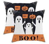 Halloween Throw Pillow Covers Set of 2, Black Ghosts and Pumpkin Decorative Cushion Cases, Spooky Farmhouse Decor for Home Sofa Bed Couch 26x26 Inch