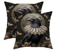 Halloween Throw Pillow Covers Set of 2, Black Raven and Moon Decorative Cushion Cases, Gothic Style Home Decor for Sofa Bed Couch 22x22 Inch