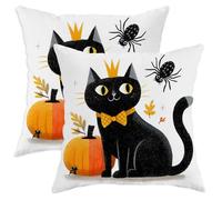 Halloween Throw Pillow Covers Set of 2, Cat and Pumpkin Decorative Cushion Cases, Seasonal Fall Farmhouse Decor for Home Sofa Bed Couch 12x12 Inch