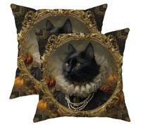 Halloween Throw Pillow Covers Set of 2, Cat Vintage Art Cushion Cases, Decorative Square Gothic Home Decor for Sofa Bed Couch 22x22 Inch