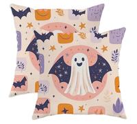 Halloween Throw Pillow Covers Set of 2, Cute Ghost and Bat Pattern Decorative Cushion Cases, Fall Seasonal Farmhouse Decor for Home Sofa Bed Couch 12x12 Inch