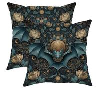 Halloween Throw Pillow Covers Set of 2, Dark Blue Bat Floral Decorative Cushion Covers, Spooky Home Decor for Sofa Couch Bed 18x18 Inch