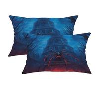 Halloween Throw Pillow Covers Set of 2, Dark Blue Spider Web Design Cushion Cases, Spooky Decorative Square Home Decor for Sofa Couch Bed 20x12 Inch