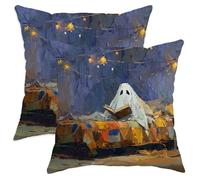 Halloween Throw Pillow Covers Set of 2, Ghost Reading Book Decorative Cushion Cases, Cozy Autumn Farmhouse Decor for Home Sofa Bed Couch 18x18 Inch