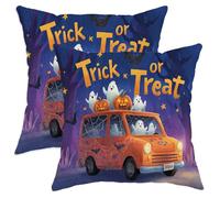 Halloween Throw Pillow Covers Set of 2, Orange Ghostly Van Decorative Cushion Covers, Spooky Seasonal Farmhouse Decor for Home Sofa Bed Couch 26x26 Inch